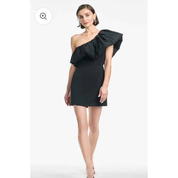 $495 NWT SACHIN & BABI Garcelle One Shoulder Ruffle Dress Party Cocktail Black 0 - Picture 2 of 12